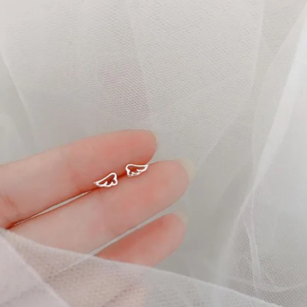 14k OR 925 Sterling Silver Teeny Tiny Gaurdian Angel Wings Micro Stud Ea… - Picture 5 of 11